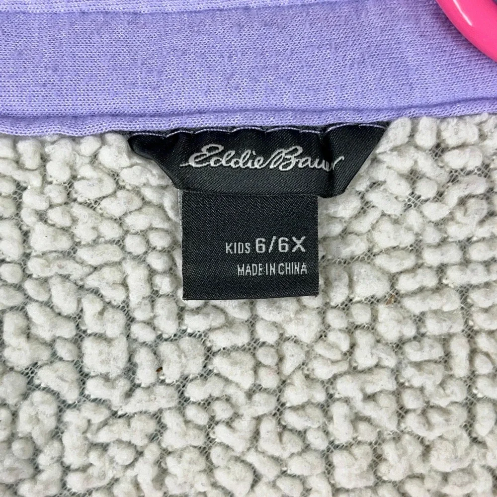 Eddie Bauer Girls Plaid Fleece Shacket‎ Sherpa Lined Blue Purple 6/6X Shirt